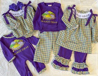 Mardi Gras Plaid Bow Detail Bubble - OMG Custom