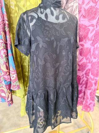 Black After Dark Floral Overlay Mini Dress