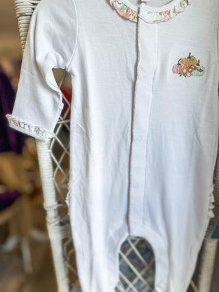 Pumpkin Blush Embroidered Ruffle Footie