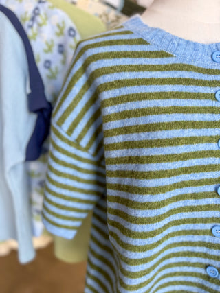 Blue & Olive Striped Weekend Stroll Button Down Cardigan