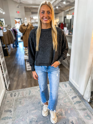 DOORBUSTER: Black Brushed Oversized Side Slit Sweater