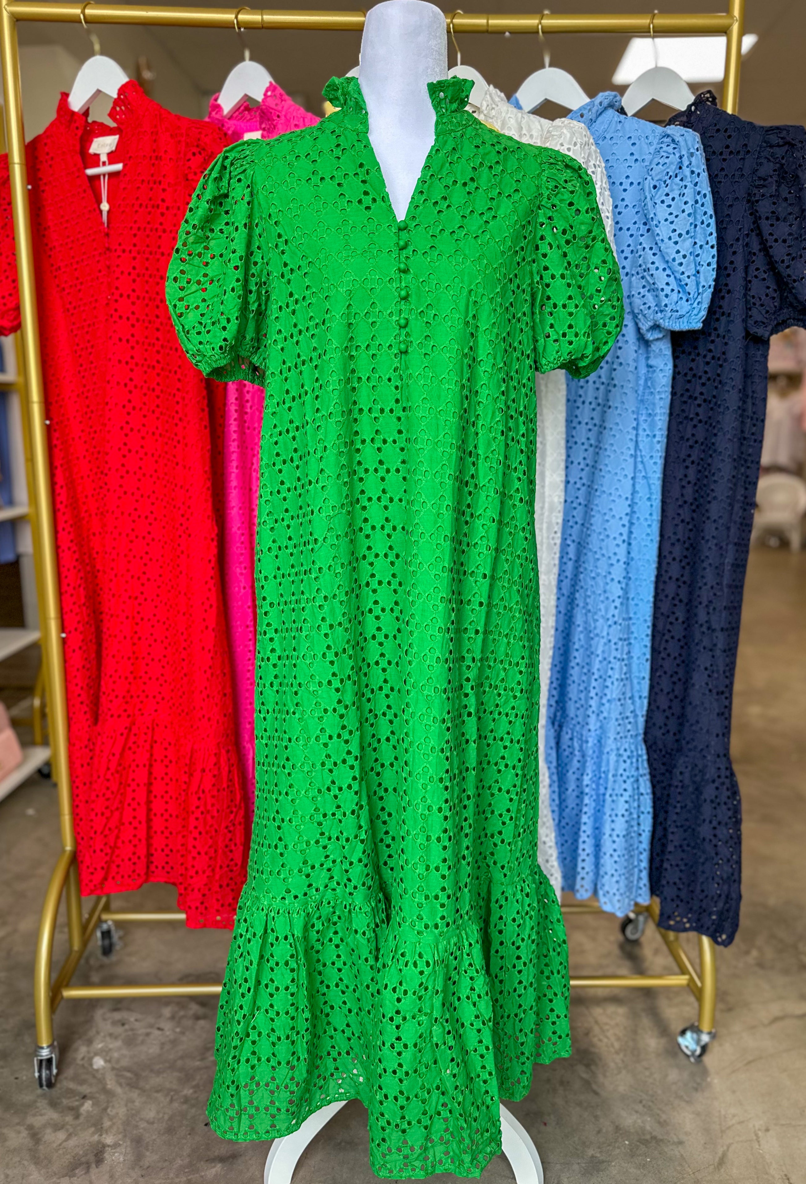 Green Sweet Eyelet Moments Midi Dress Large Green Sweet Eyelet Moments Midi Dress Large