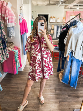 Burgundy Juniper Bloom Button Down Mini Dress