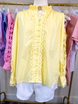 Yellow Lovely Lace Button Down Top