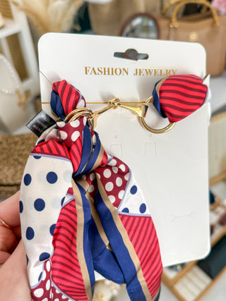 Navy Red Henley Horsebit Buckle Scarf Necklace | Caroline Hill