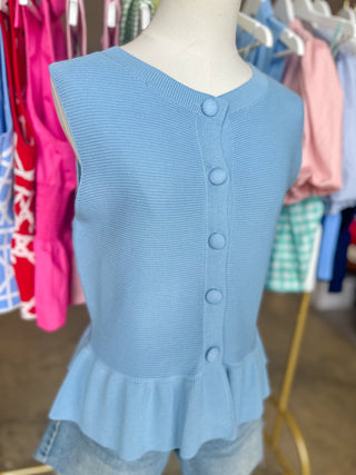 Light Blue Buttoned Up Beauty Peplum Top