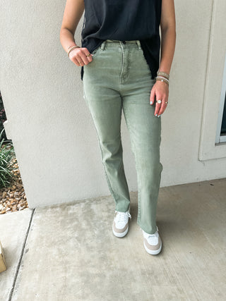 Olive Tummy Control Straight Ankle Jeans