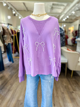 Purple Pretty In Pearls Long Sleeve Top