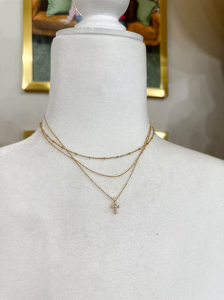 Gold Dainty Chain With Pearl Cross Layered 16" - 18" Necklace