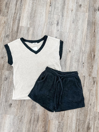 Taupe/Black Warm Me Up Cozy Shorts Set