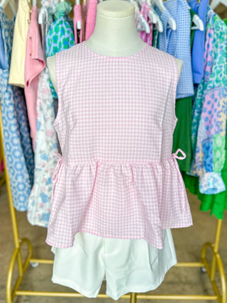 Pink Sweet Like Spring Gingham Peplum Top