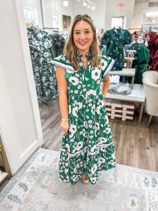 Emerald Petal Midi Dress