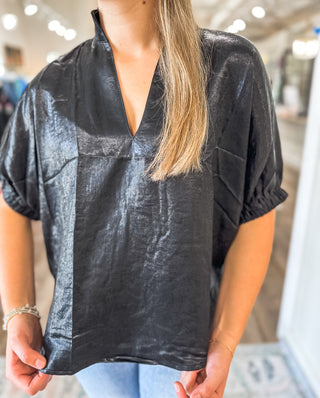 Champagne Glow Black Metallic Top