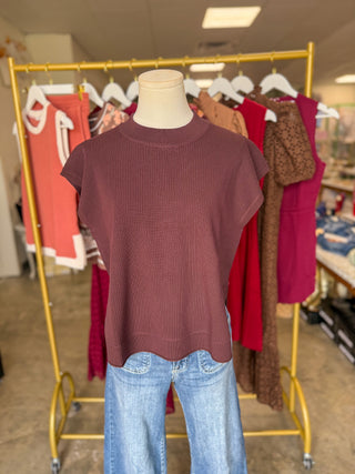 Brown Simple Staple Ribbed Top