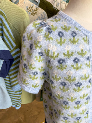 Blue Cashmere Soft Blossom Button Down Cardigan