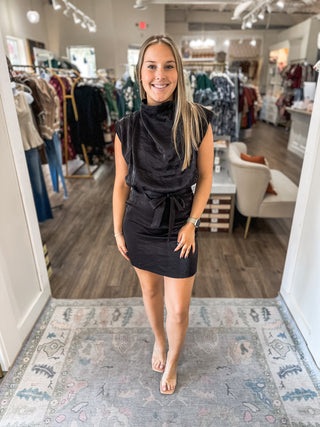 Black Find Her Dancing Mock Neck Mini Dress