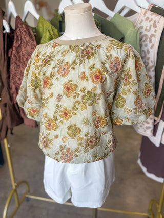 Taupe Vintage Floral Embroidered Top