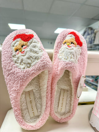 Santa Pink Fuzzy Slippers