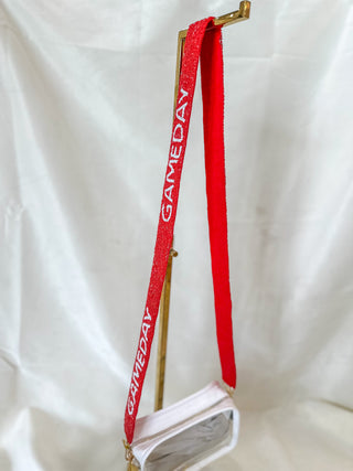 Red & White Gameday Crystal Bag Strap