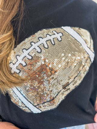 Black Classic Football Sequin Spirit Oversized Top