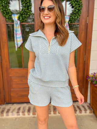 Blue On Repeat Gingham Shorts Set