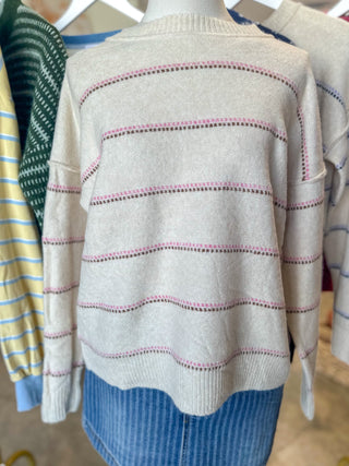 Pink/Oatmeal Wavy Stitch Sweater