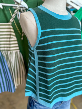 Hunter Green Autumn Breeze Striped Knit Tank Top