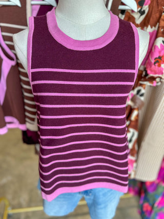 Burgundy Autumn Breeze Striped Knit Tank Top