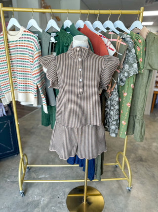 Black & Tan Charming Checkered Shorts Set