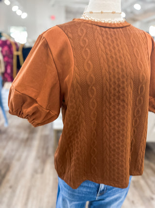 Camel Sweater Days Puff Sleeve Top