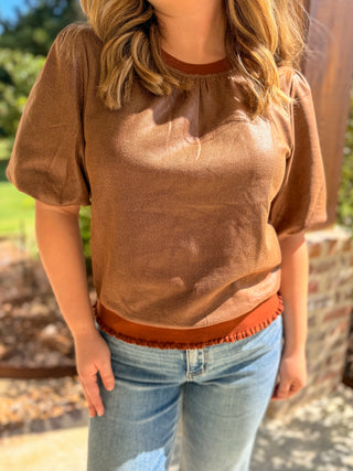 Brown Modern Faux Leather Blouse