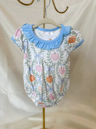 Vintage Pumpkin Patch Blue Ruffle Girl Bubble