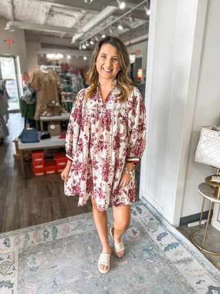 Burgundy Autumn Garden Mini Dress