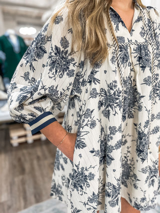 Blue Grey Autumn Garden Mini Dress