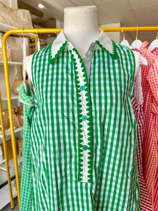 Green East Coast Gingham Collared Mini Dress