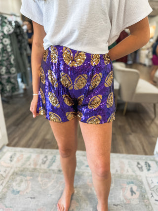 Purple/Gold Halftime Queen Sequin Football Shorts