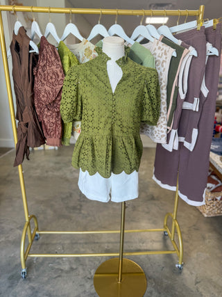 Olive Eloise Eyelet Peplum Top