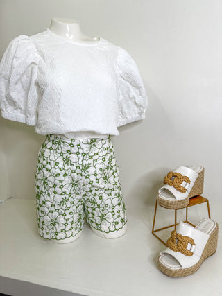 SET Sage Sweet Meadow Embroidered Eyelet Shorts/Top