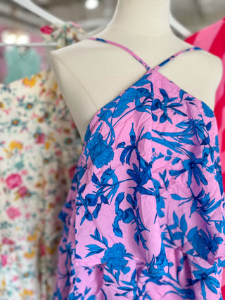 The Pink Palm Paradise Halter Maxi Dress