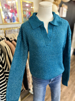 Teal Chunky Collar Knit Sweater