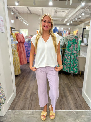 Lavender Olivia High Rise Crop Wide Leg Denim Jeans | Vervet