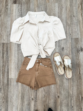 VV Warm Taupe Mom Shorts