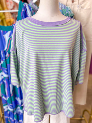 Mint/Lilac Casual Cravings Striped Oversized Knit Top