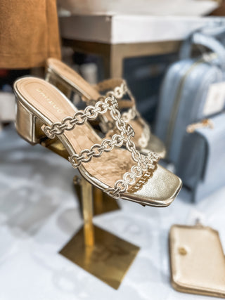 Gold Metallic Scalloped Cutout Heels