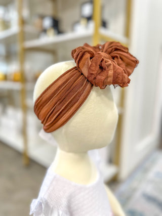 Chestnut Frilly Frou Ruffle Headband Bow