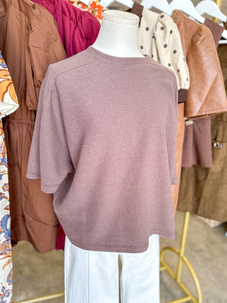 Brown Cloudy Knit 3/4 Sleeve Top