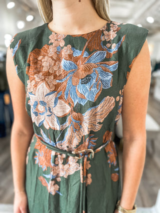 Olive Wild Iris Midi Dress