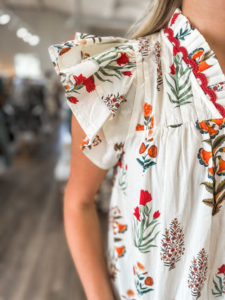 Cream Whimsy Blooms Button-Up Top