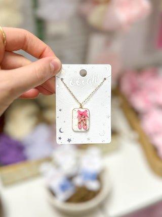 White W/ Pink Ballet Shoes Kids Necklace