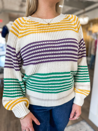 Cajun Stripe Mardi Gras Raglan Sweater Top